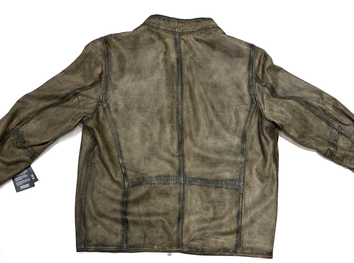 Missani Olive Green Lambskin Washed  Zip-Up Jacket - Dudes Boutique