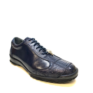 Los Altos Navy Blue Ostrich Leg Lace Up Sneakers - Dudes Boutique