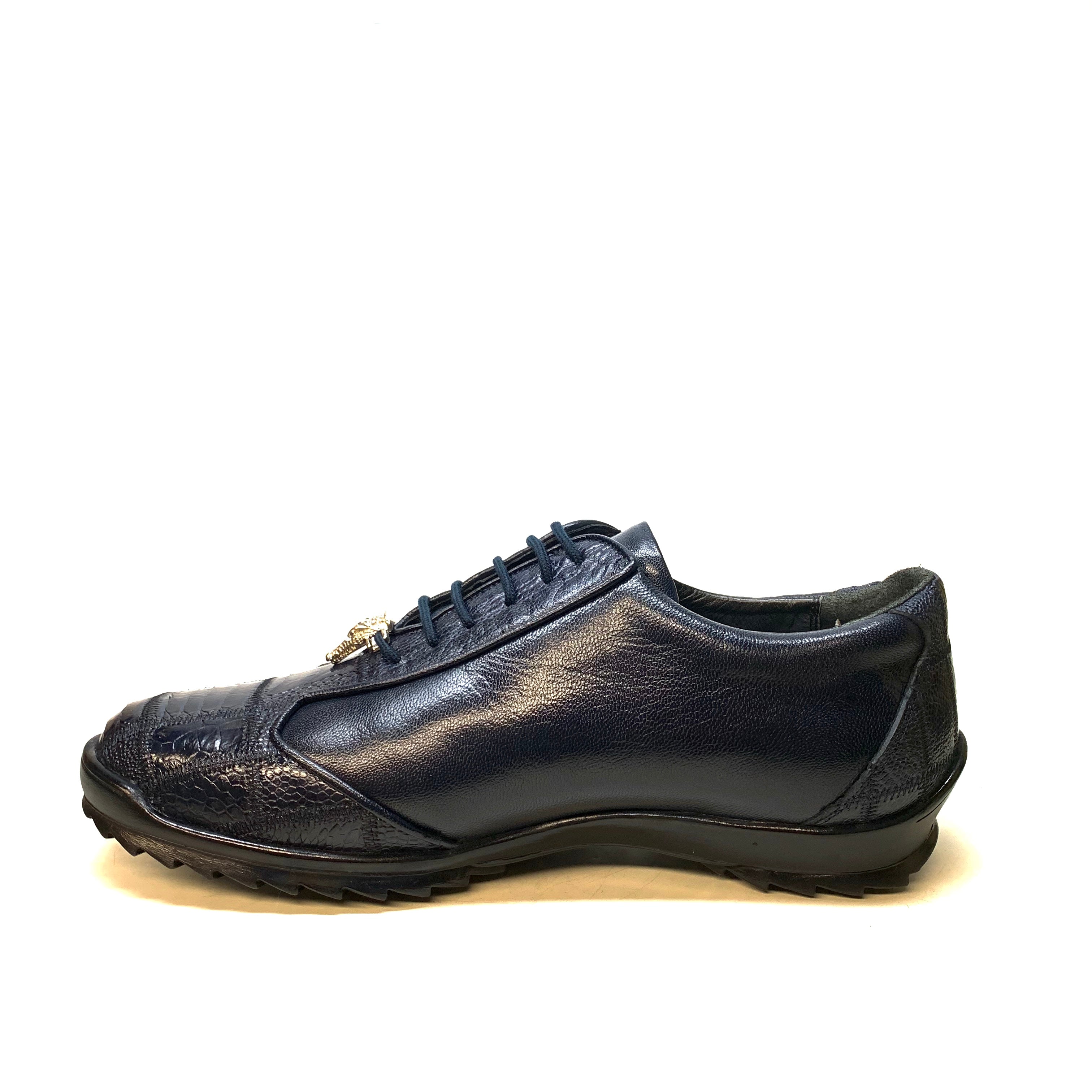 Los Altos Navy Blue Ostrich Leg Lace Up Sneakers - Dudes Boutique