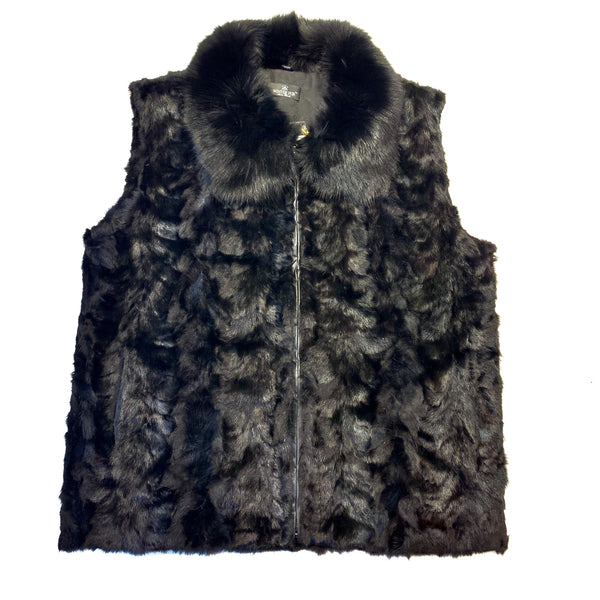 Kashani Men's Black Mink Fur Fox Collar Vest - Dudes Boutique