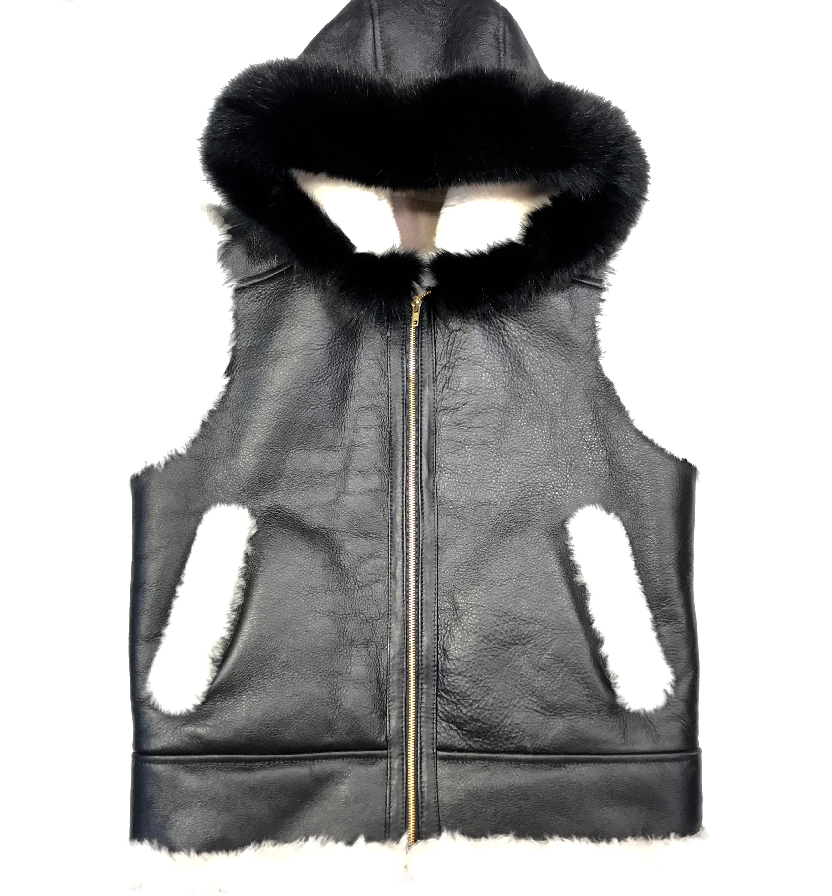 Kashani Jet Black Fox Fur Shearling Vest - Dudes Boutique