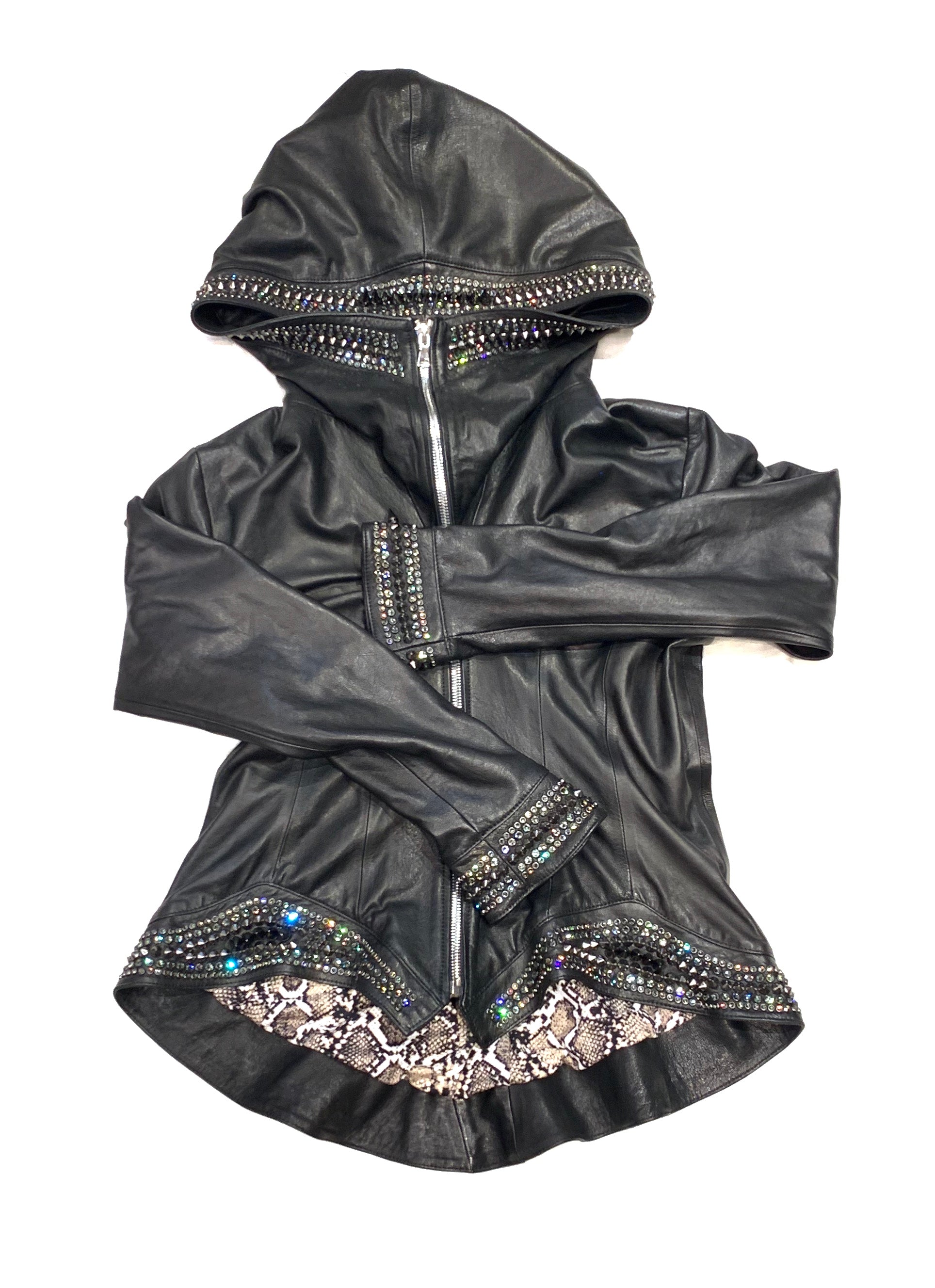 Hoss Couture Women's Swarovski Lambskin Leaf Studded Moto Jacket - Dudes Boutique