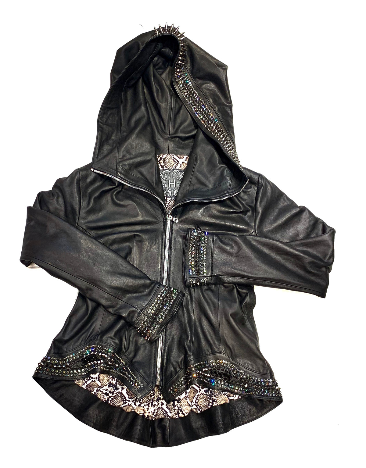 Hoss Couture Women's Swarovski Lambskin Leaf Studded Moto Jacket - Dudes Boutique