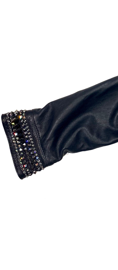 Hoss Couture Women's Swarovski Lambskin Leaf Studded Moto Jacket - Dudes Boutique