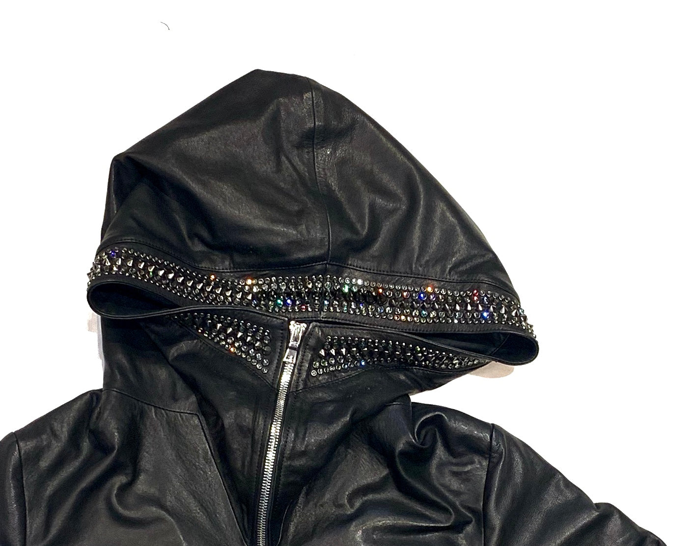 Hoss Couture Women's Swarovski Lambskin Leaf Studded Moto Jacket - Dudes Boutique