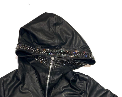 Hoss Couture Women's Swarovski Lambskin Leaf Studded Moto Jacket - Dudes Boutique