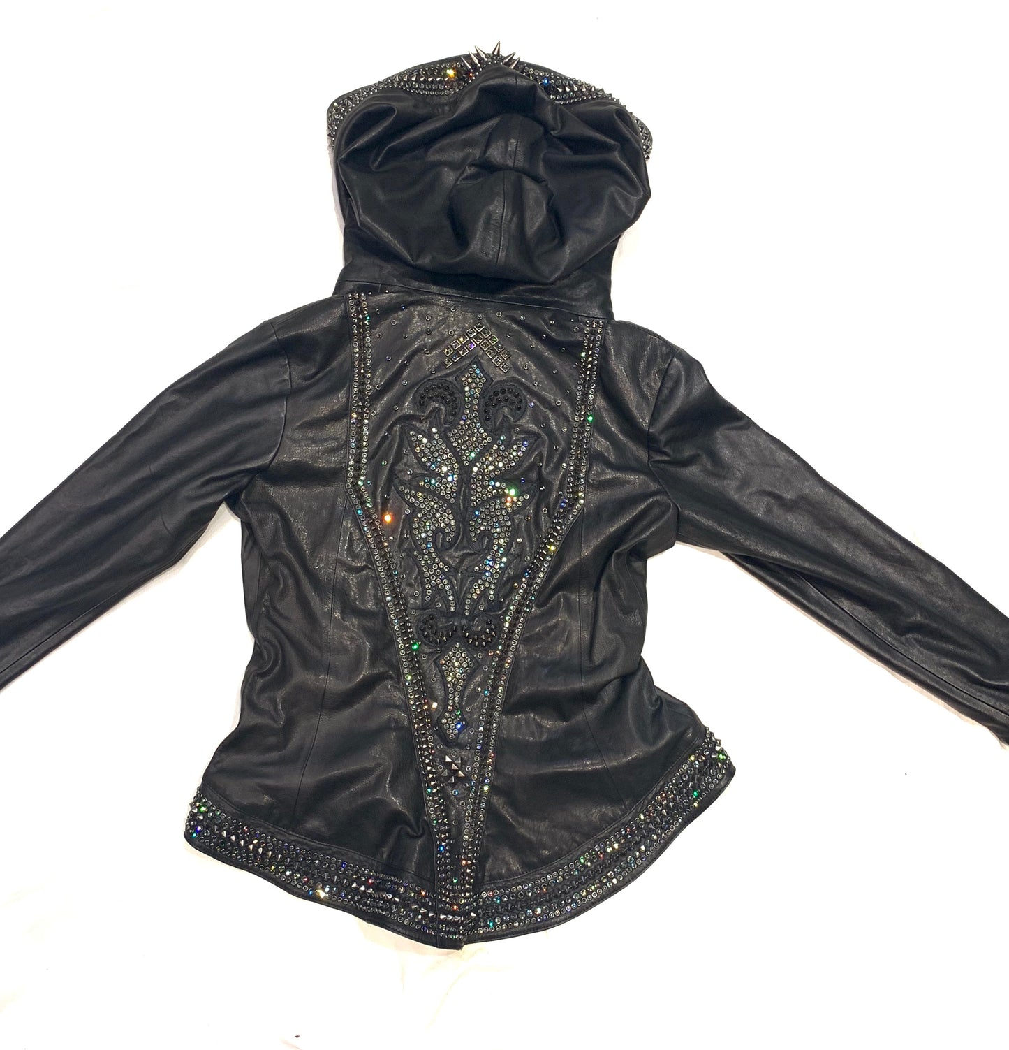 Hoss Couture Women's Swarovski Lambskin Leaf Studded Moto Jacket - Dudes Boutique