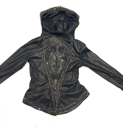 Hoss Couture Women's Swarovski Lambskin Leaf Studded Moto Jacket - Dudes Boutique