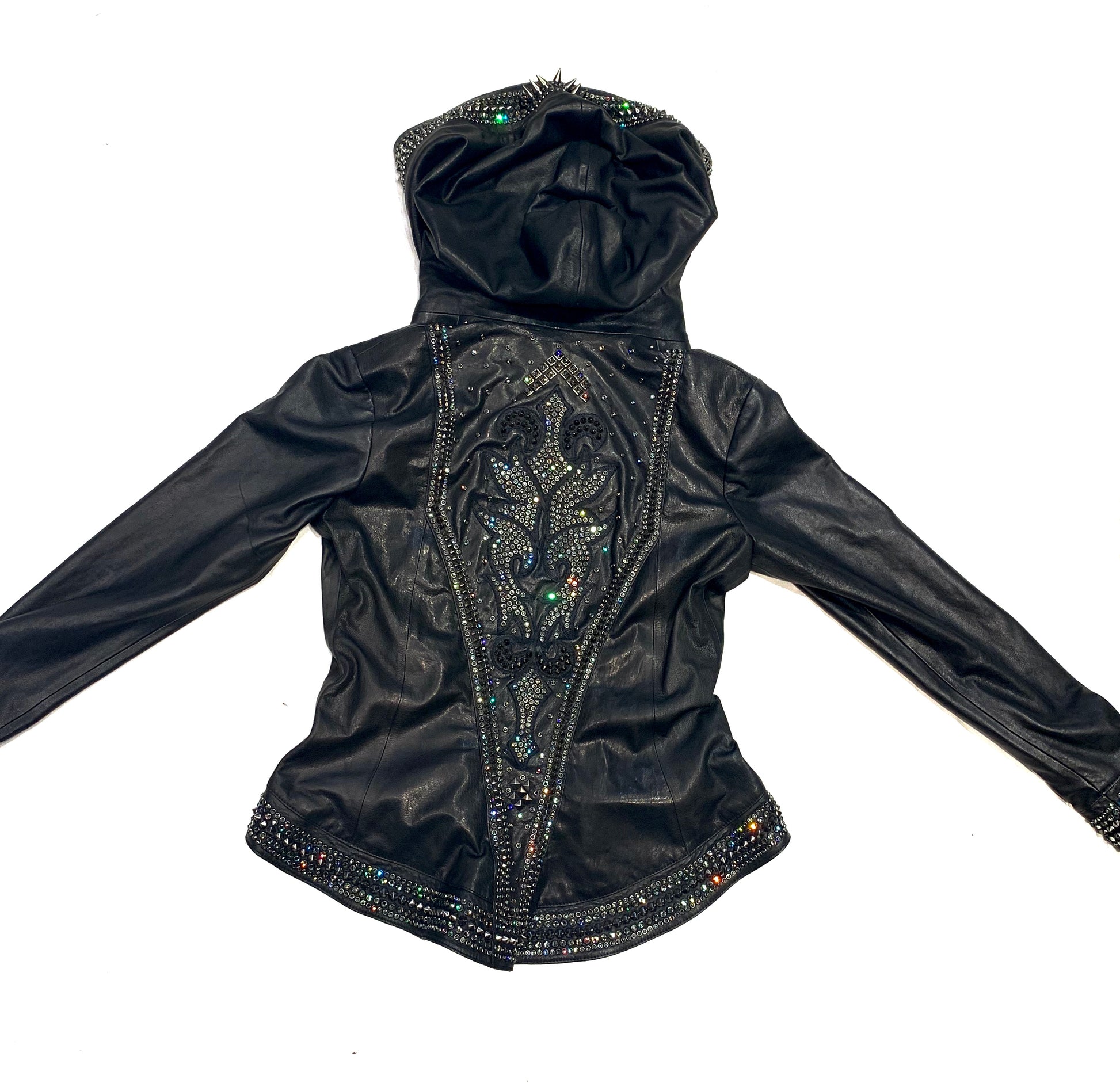 Hoss Couture Women's Swarovski Lambskin Leaf Studded Moto Jacket - Dudes Boutique