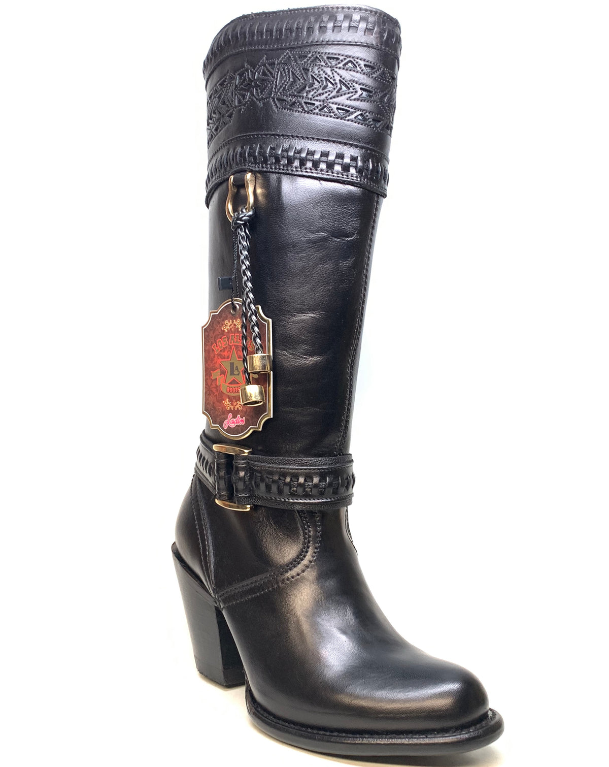 Los Altos Ladies Black Bovine Leather Zipper Knee Boot - Dudes Boutique