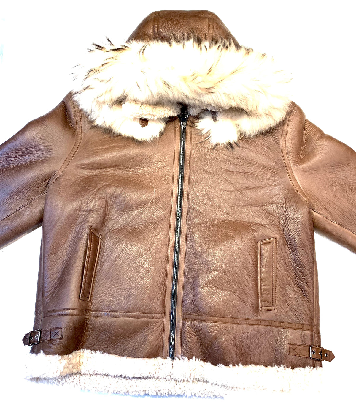 Kashani Men's Chocolate Brown Shearling Fox Hooded Bomber Jacket - Dudes Boutique