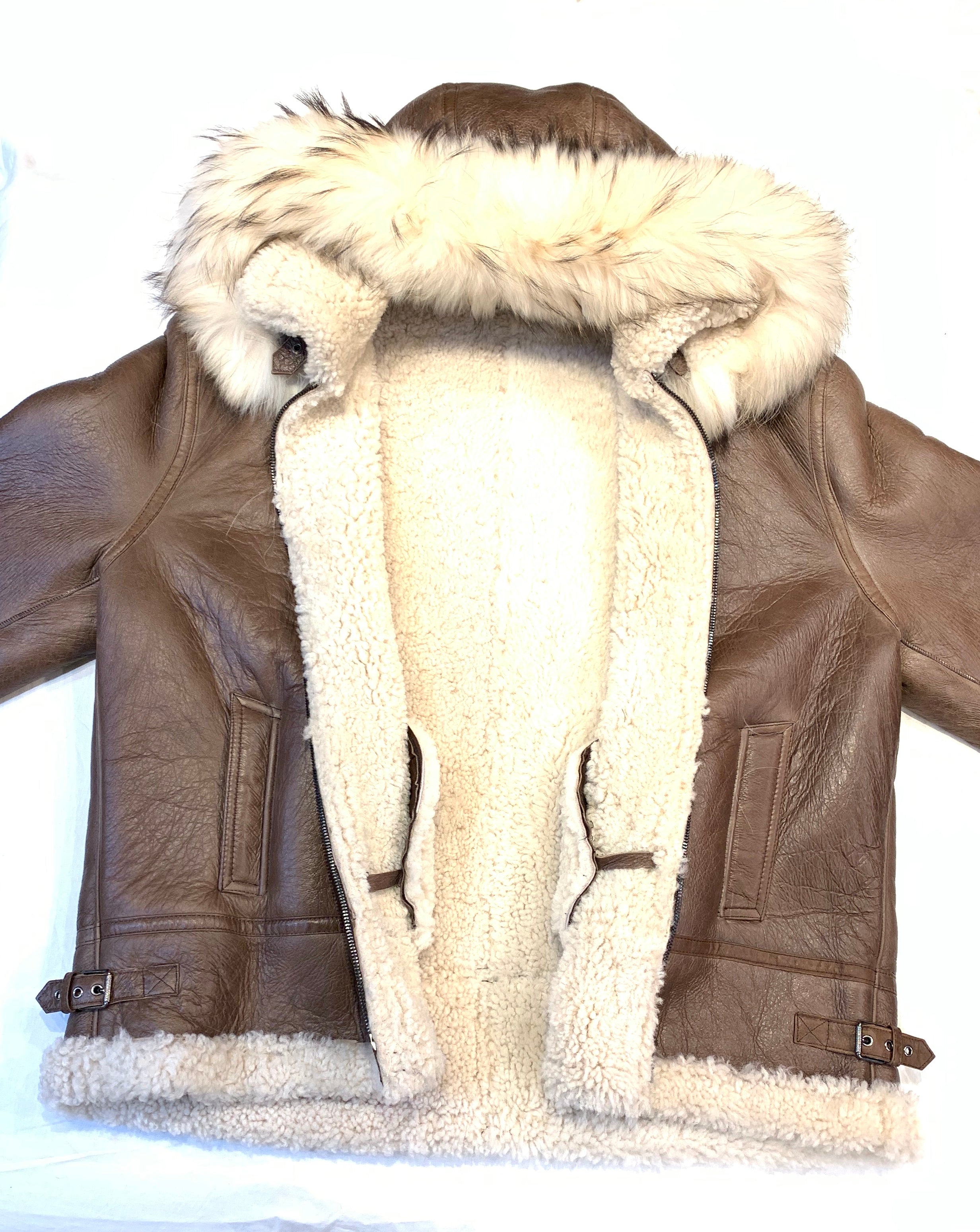 Kashani Men's Chocolate Brown Shearling Fox Hooded Bomber Jacket - Dudes Boutique