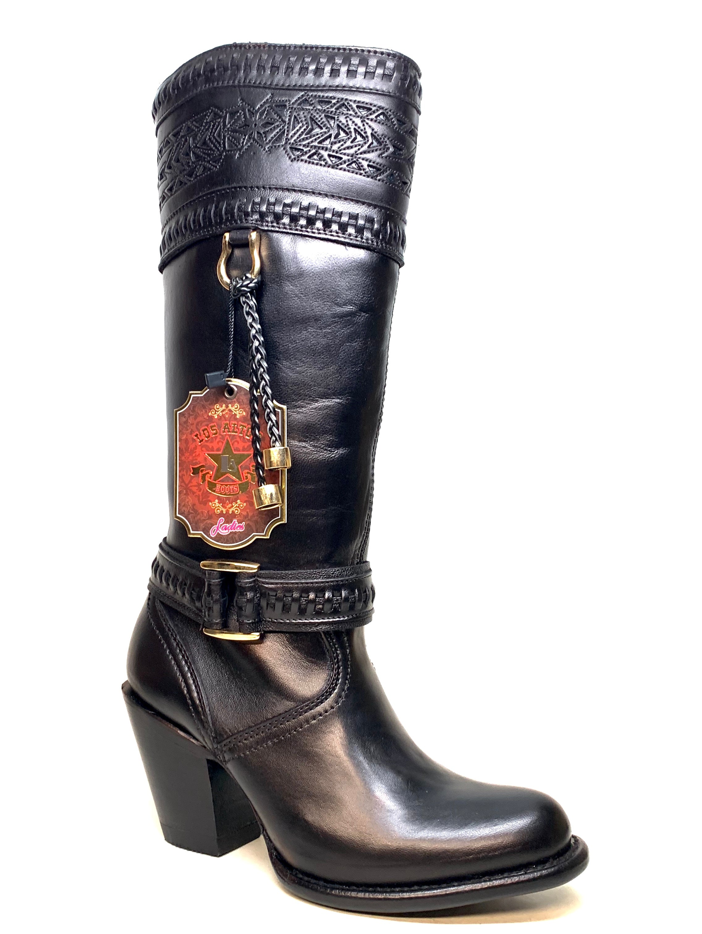 Los Altos Ladies Black Bovine Leather Zipper Knee Boot - Dudes Boutique