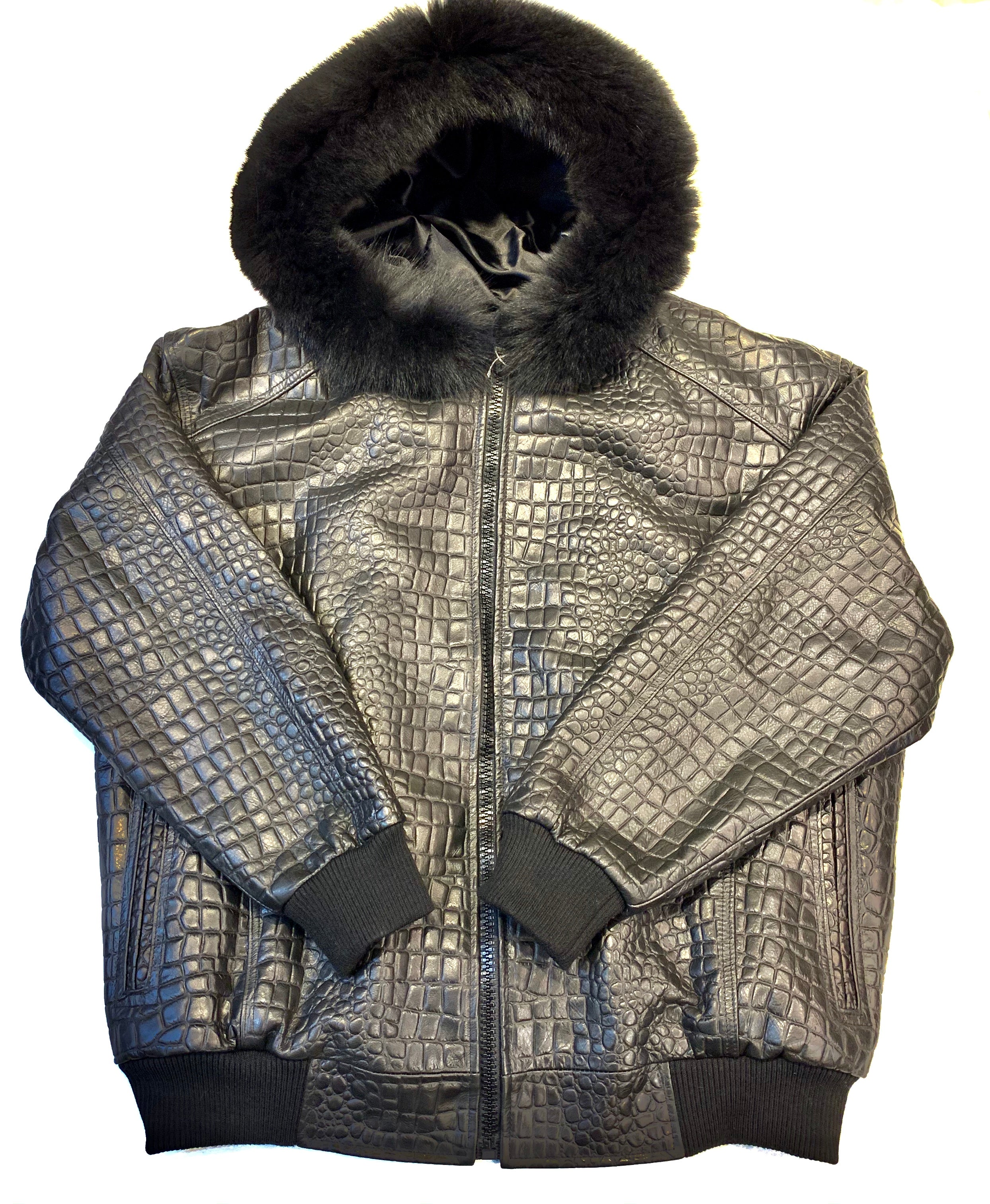 Kashani Men's Black Embossed Gator Fox Hooded Jacket - Dudes Boutique