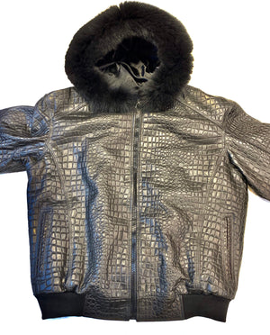 Kashani Men's Black Embossed Gator Fox Hooded Jacket - Dudes Boutique