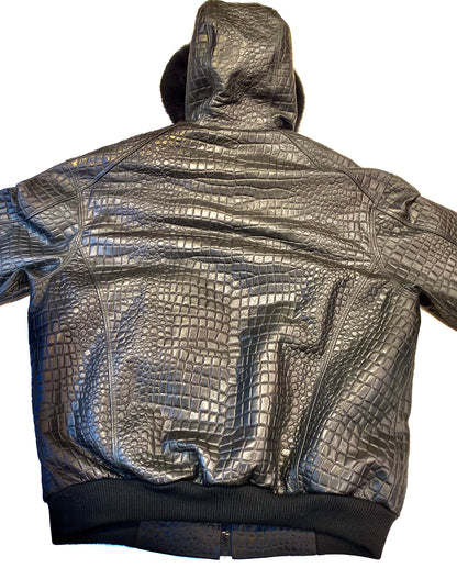 Kashani Men's Black Embossed Gator Fox Hooded Jacket - Dudes Boutique
