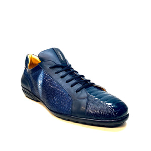 Mauri "8527" Deep Blue Stingray/ Ostrich Leg Sneaker - Dudes Boutique