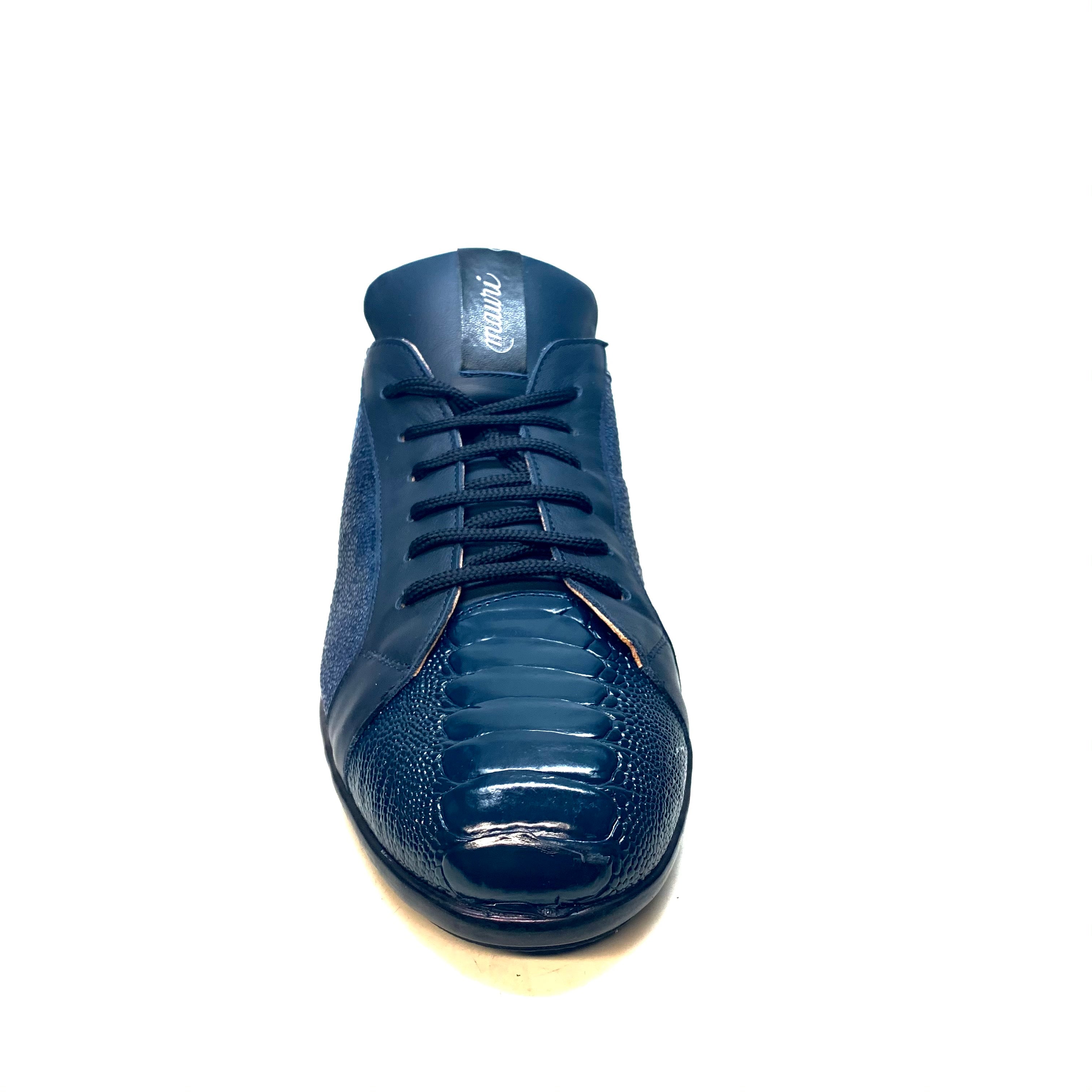 Mauri "8527" Deep Blue Stingray/ Ostrich Leg Sneaker - Dudes Boutique