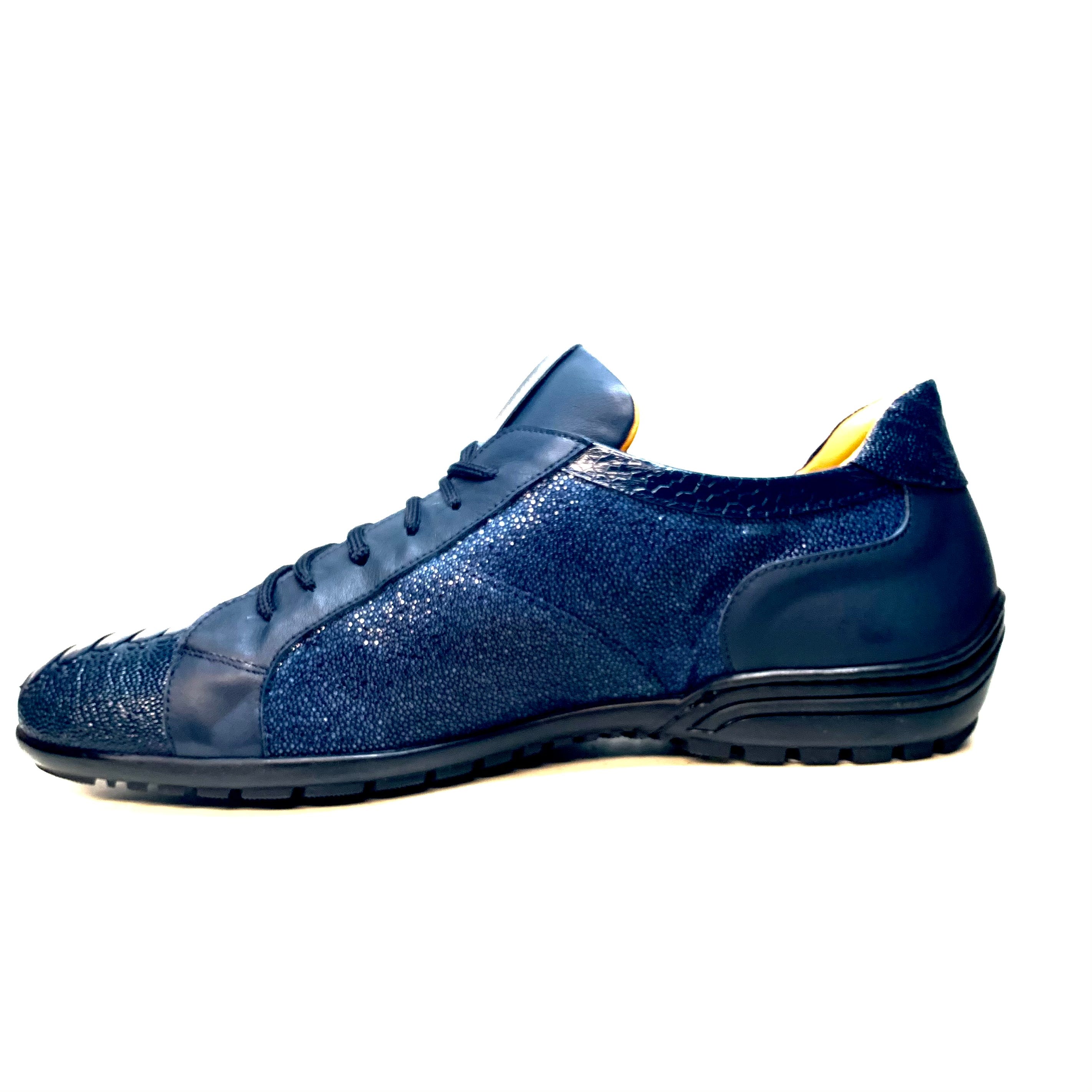 Mauri "8527" Deep Blue Stingray/ Ostrich Leg Sneaker - Dudes Boutique