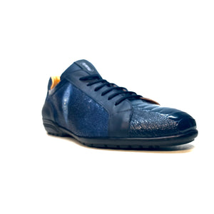 Mauri "8527" Deep Blue Stingray/ Ostrich Leg Sneaker - Dudes Boutique