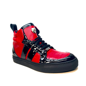 Mauri "8410" Red Black Alligator/Patent Leather High-Top Sneakers - Dudes Boutique