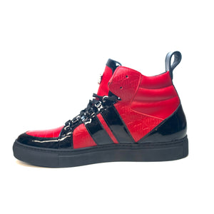 Mauri "8410" Red Black Alligator/Patent Leather High-Top Sneakers - Dudes Boutique