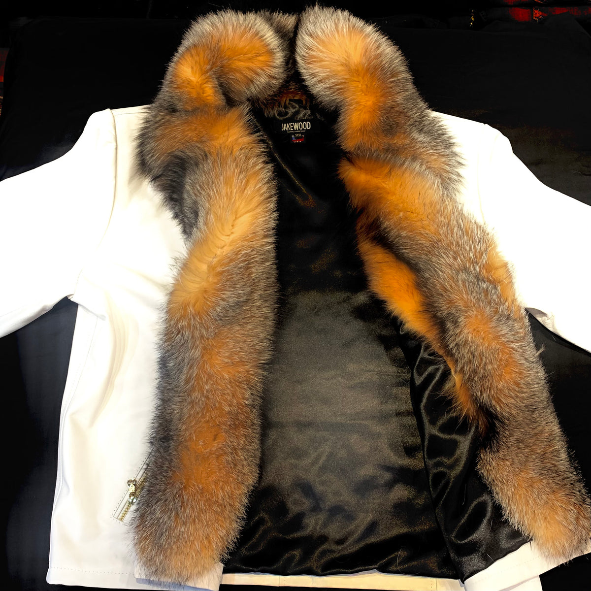 Kashani Men's White LambSkin Red Fox Collar Biker Jacket - Dudes Boutique