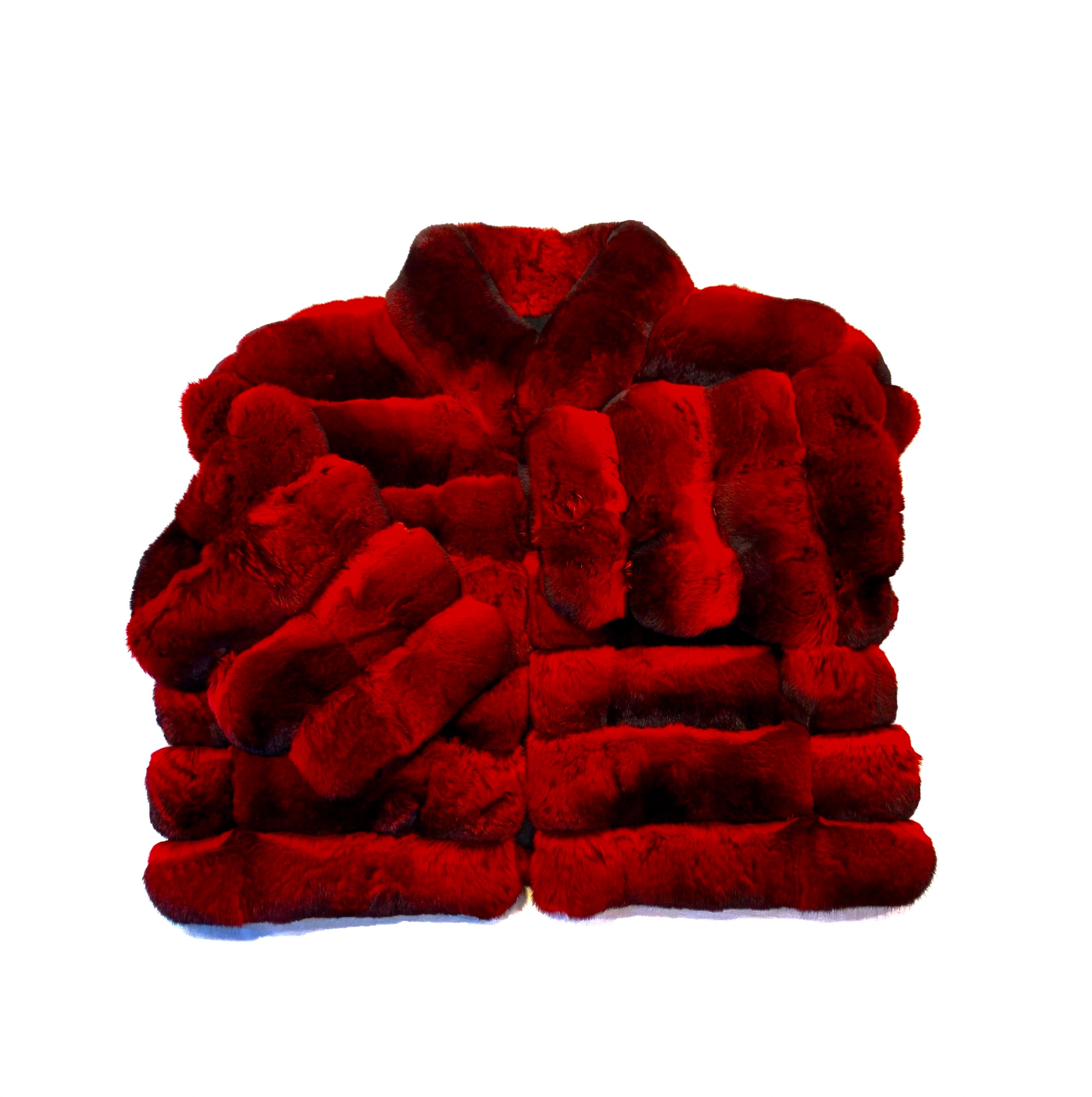 Kashani Ladies Red/Black Cut Full Chinchilla Coat - Dudes Boutique