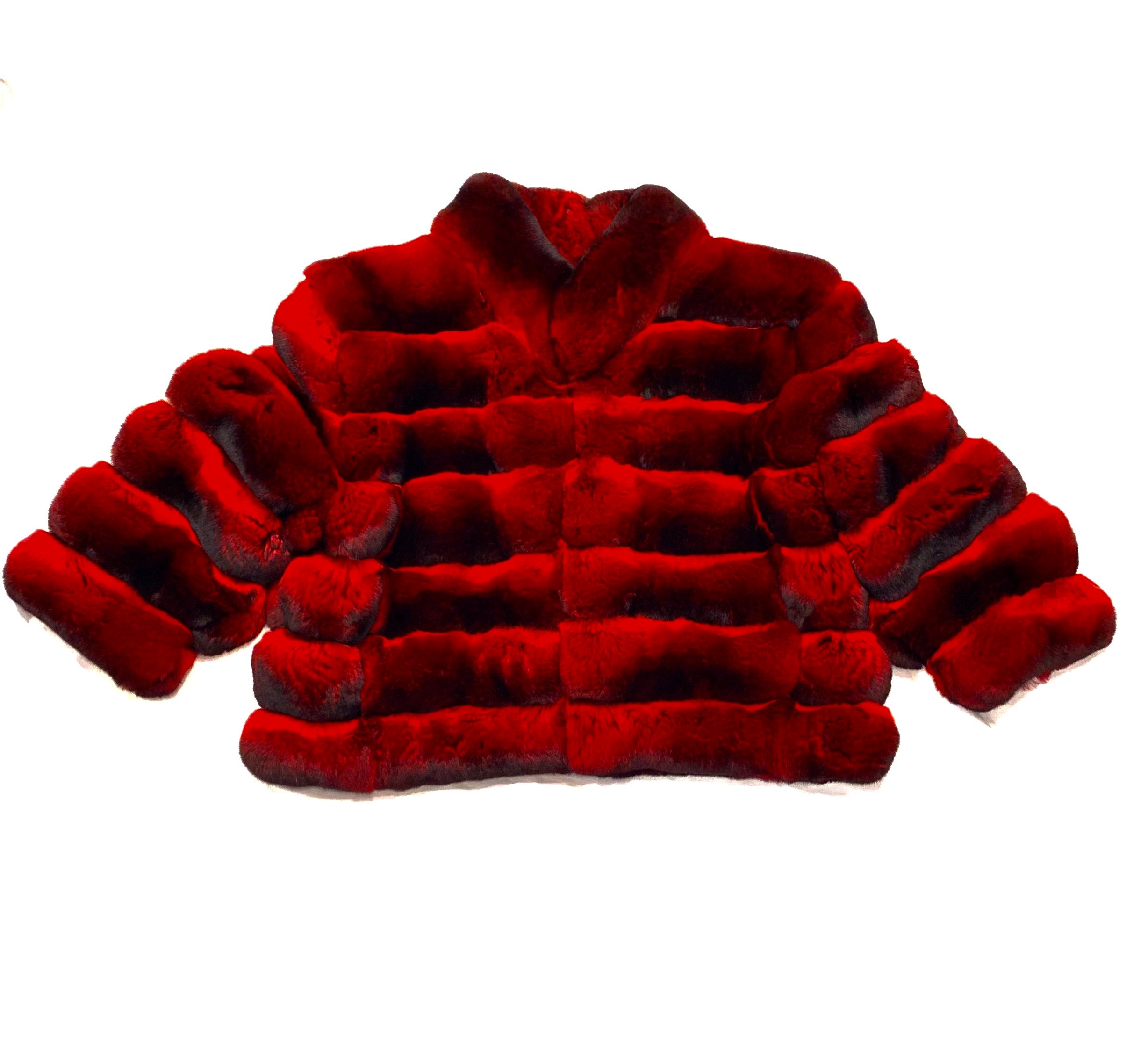 Kashani Ladies Red/Black Cut Full Chinchilla Coat - Dudes Boutique