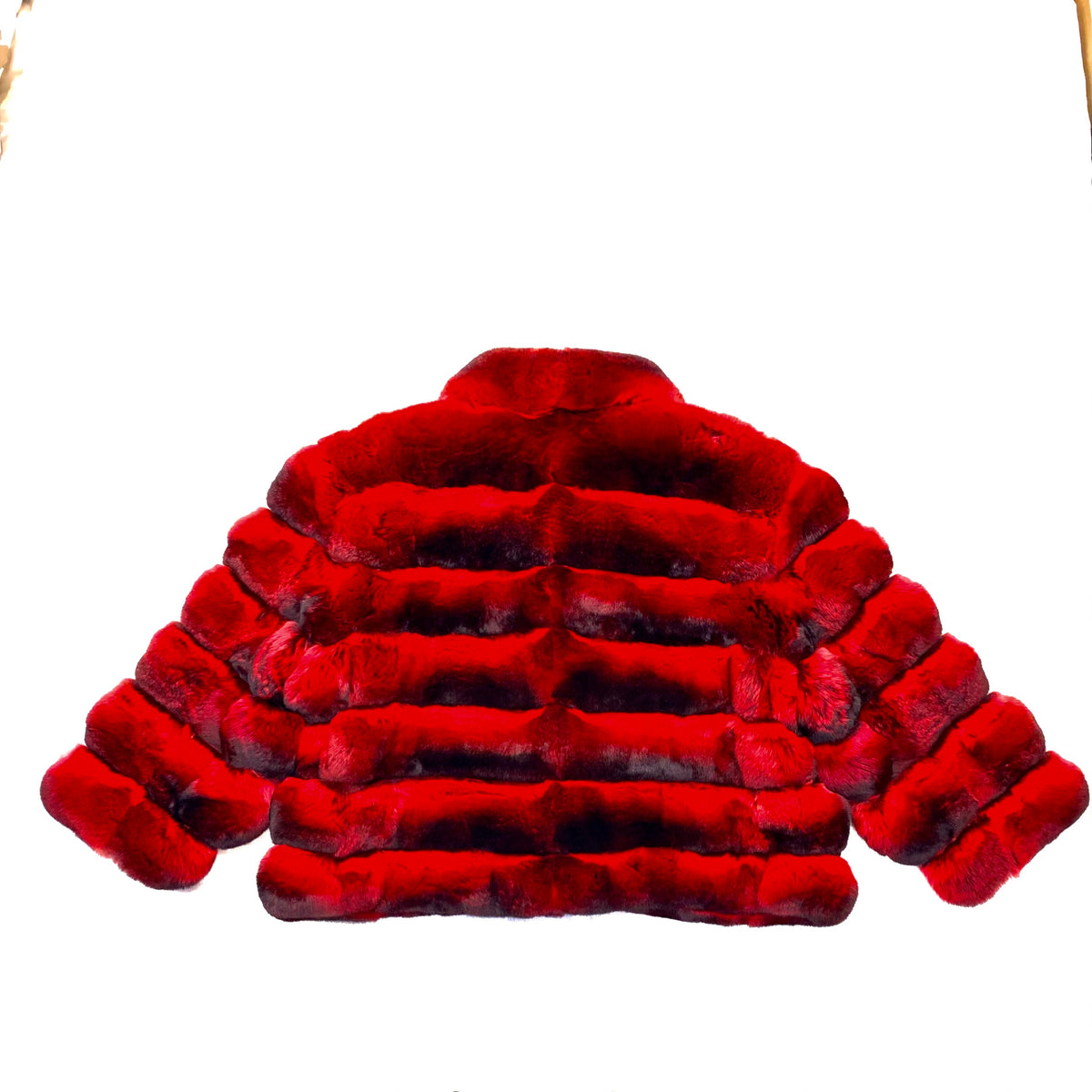 Kashani Ladies Red/Black Cut Full Chinchilla Coat - Dudes Boutique