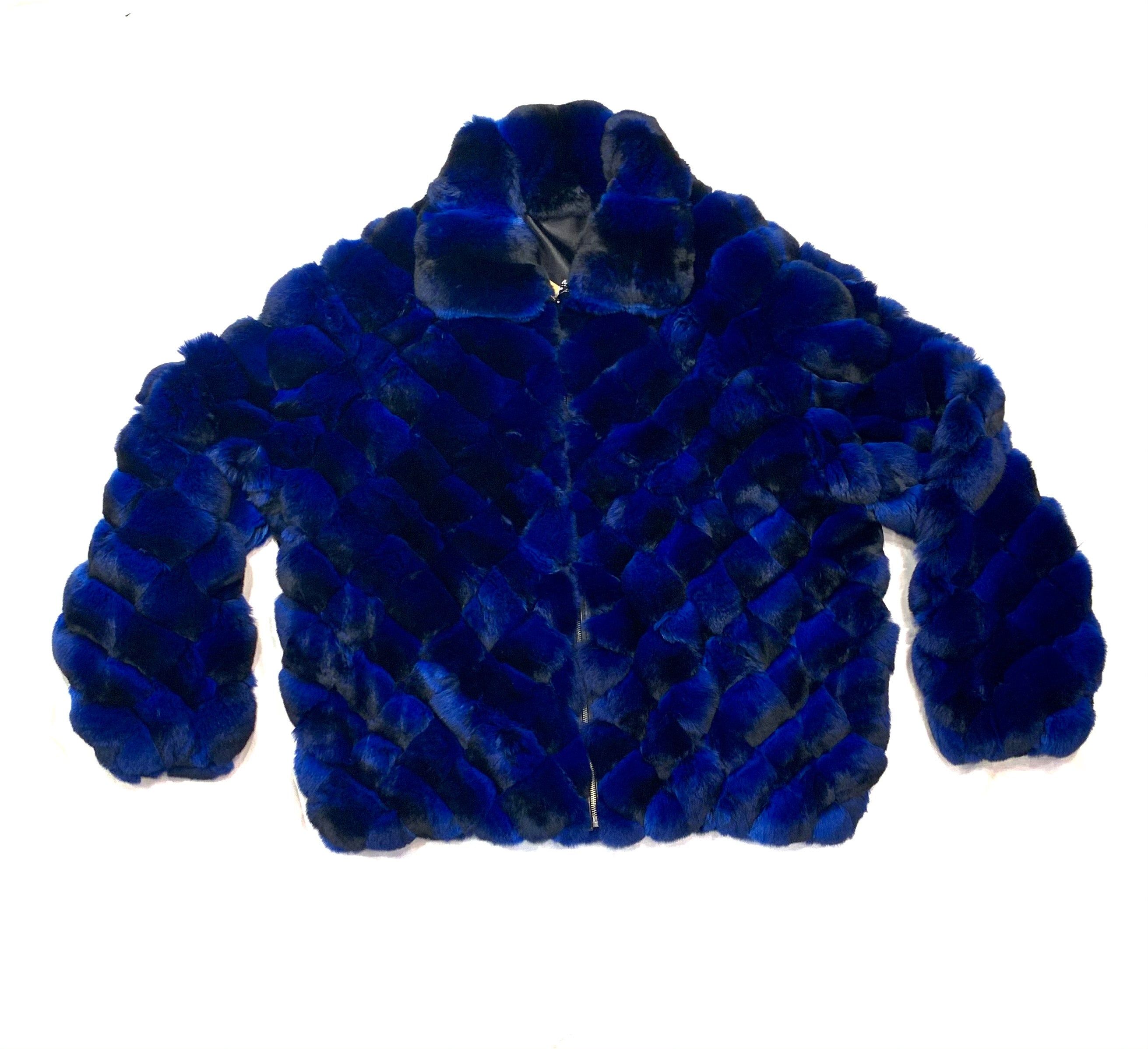 Kashani Men's Blue Black Diamond Cut Full Chinchilla Coat - Dudes Boutique