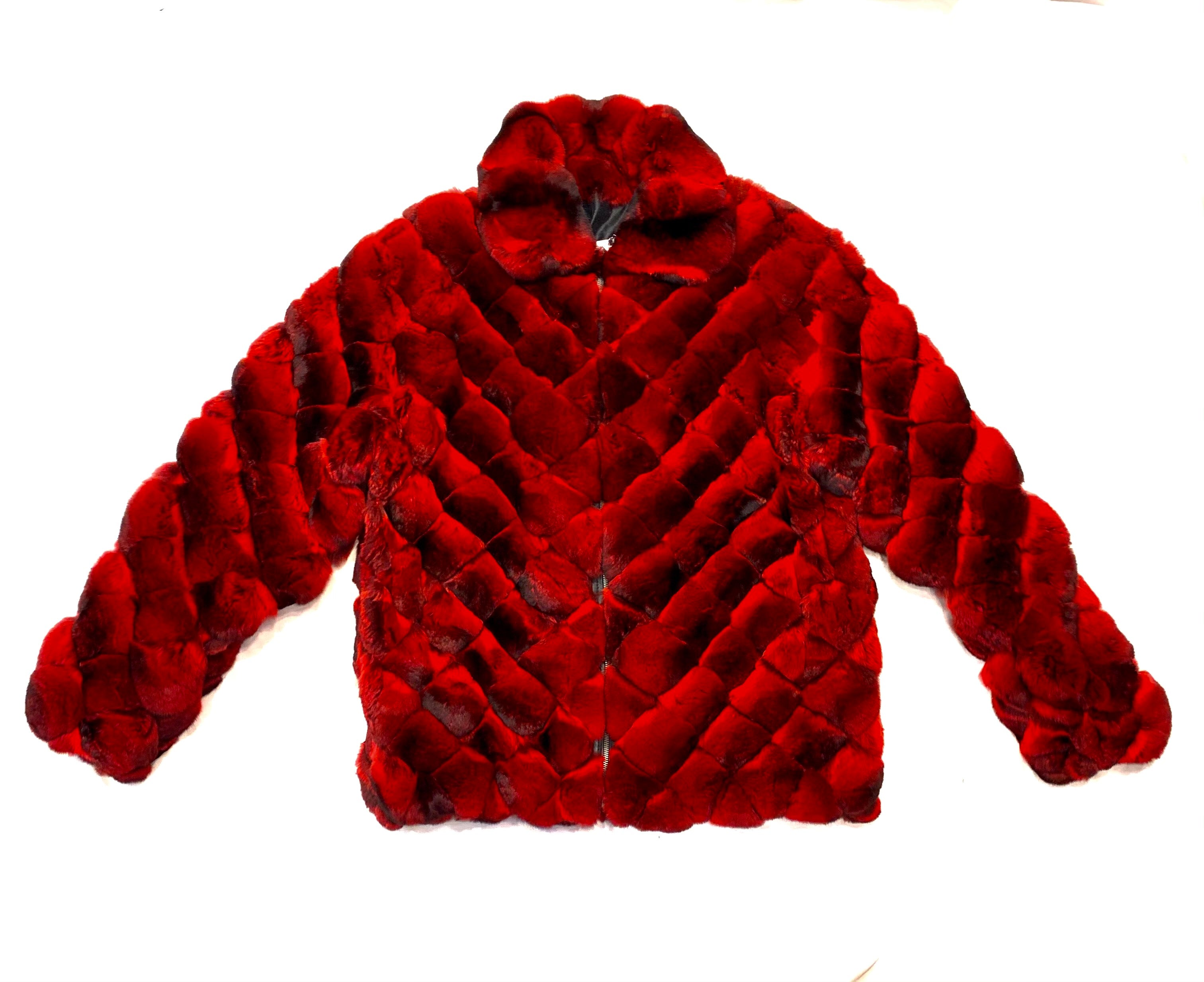 Kashani Men's Red Black Diamond Cut Full Chinchilla Coat - Dudes Boutique