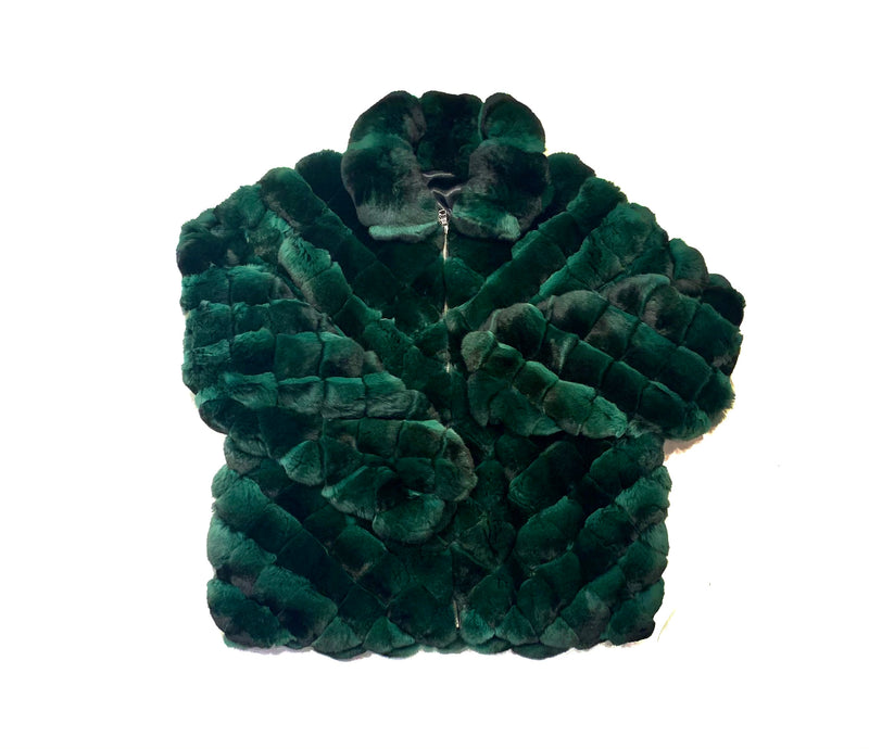 Kashani Men's Forest Green Diamond Cut Full Chinchilla Coat - Dudes Boutique