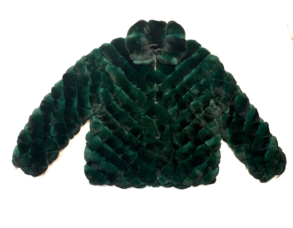 Kashani Men's Forest Green Diamond Cut Full Chinchilla Coat – Dudes ...