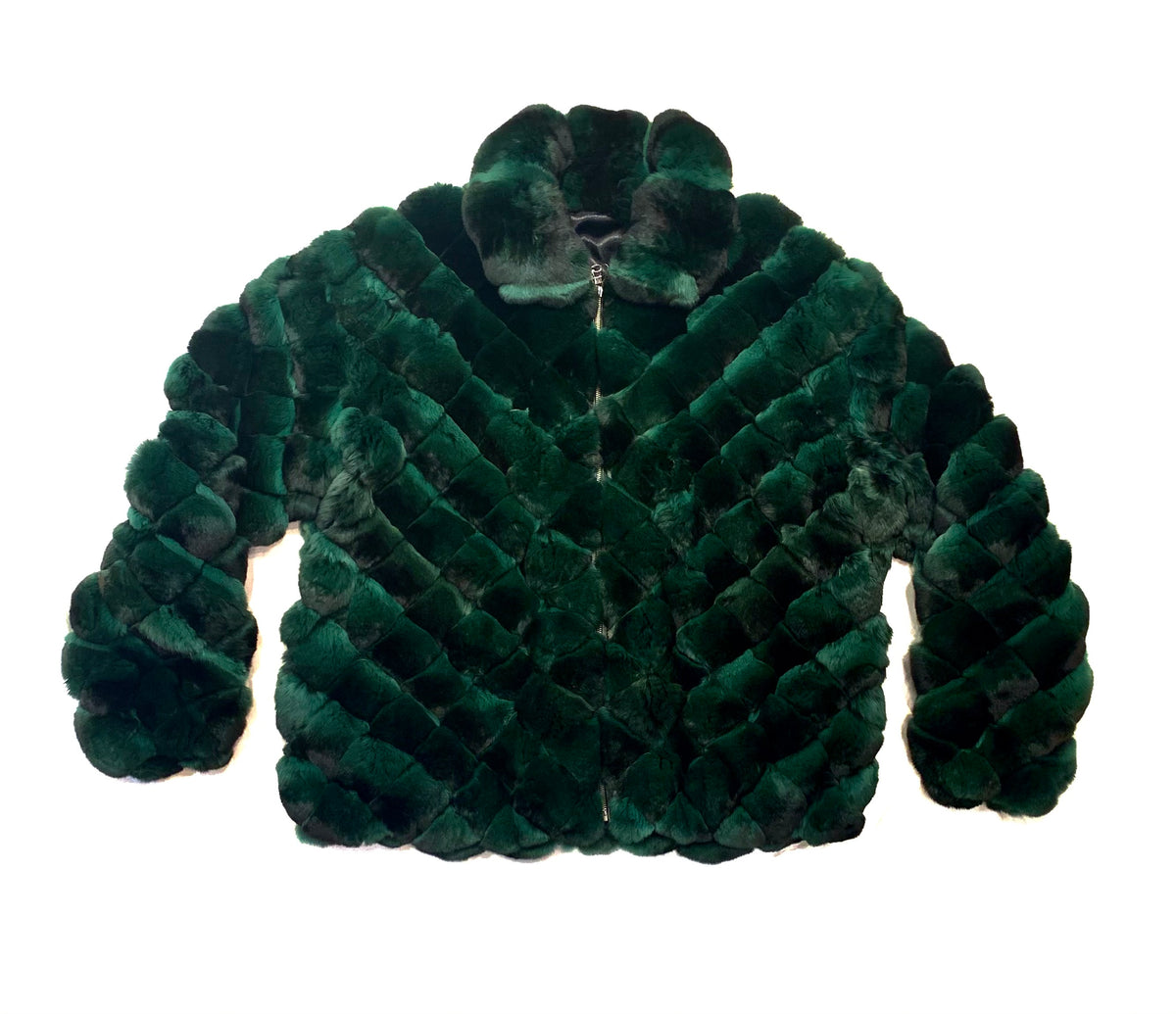 Kashani Men's Forest Green Diamond Cut Full Chinchilla Coat - Dudes Boutique