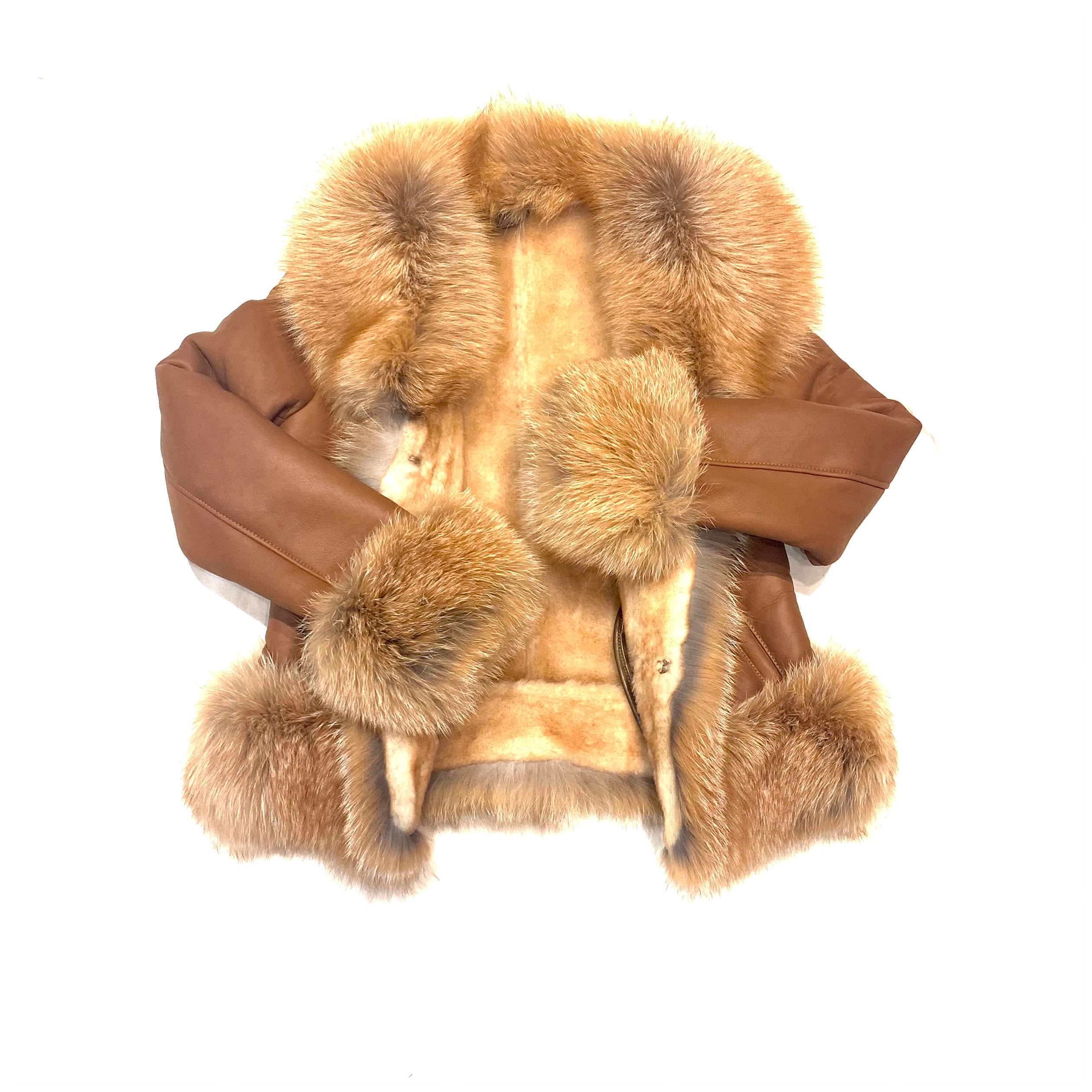 Barya NewYork Ladies Whiskey Oversize Fox Collar Shearling - Dudes Boutique