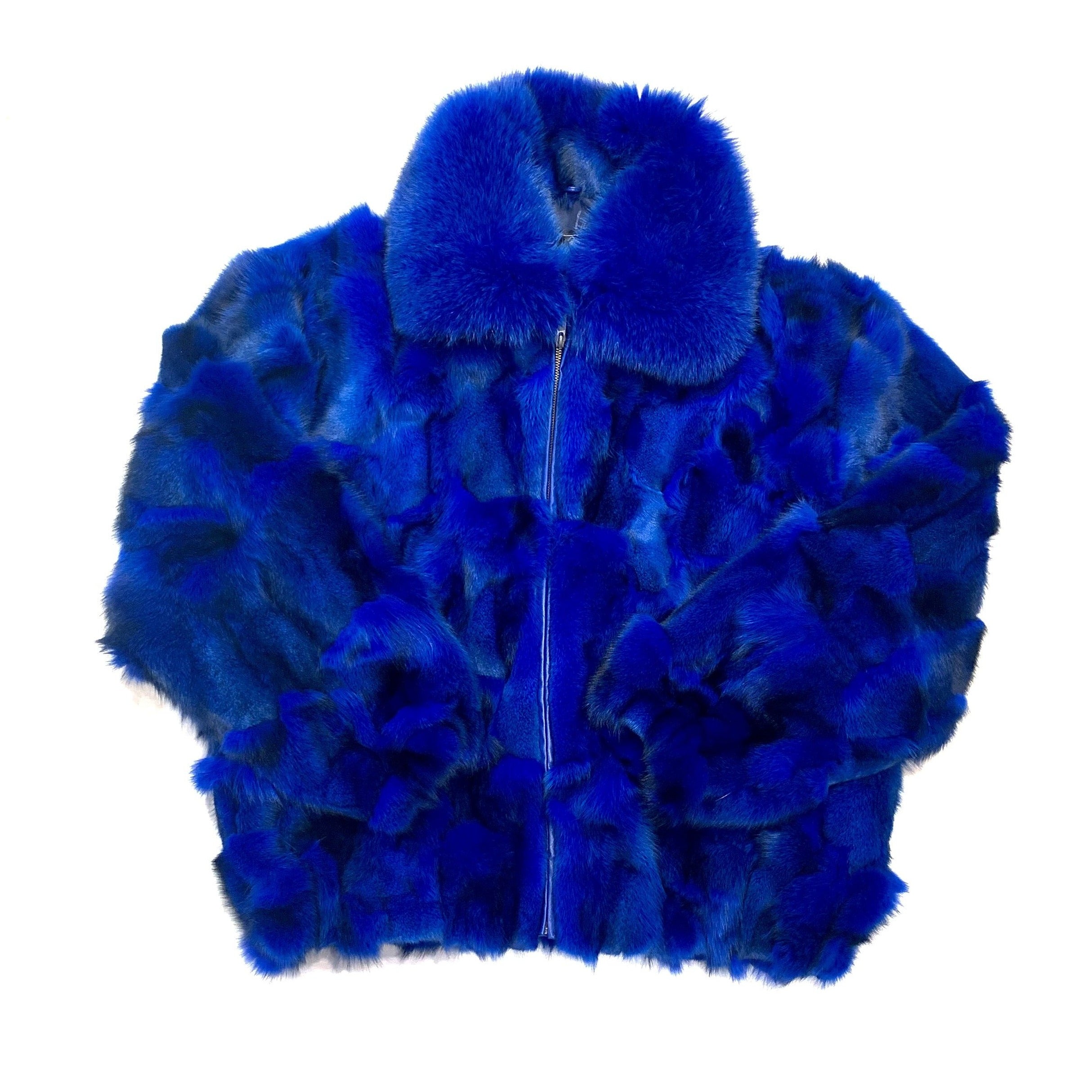 Kashani Men's Royal Blue Fox Fox Bomber  Coat - Dudes Boutique