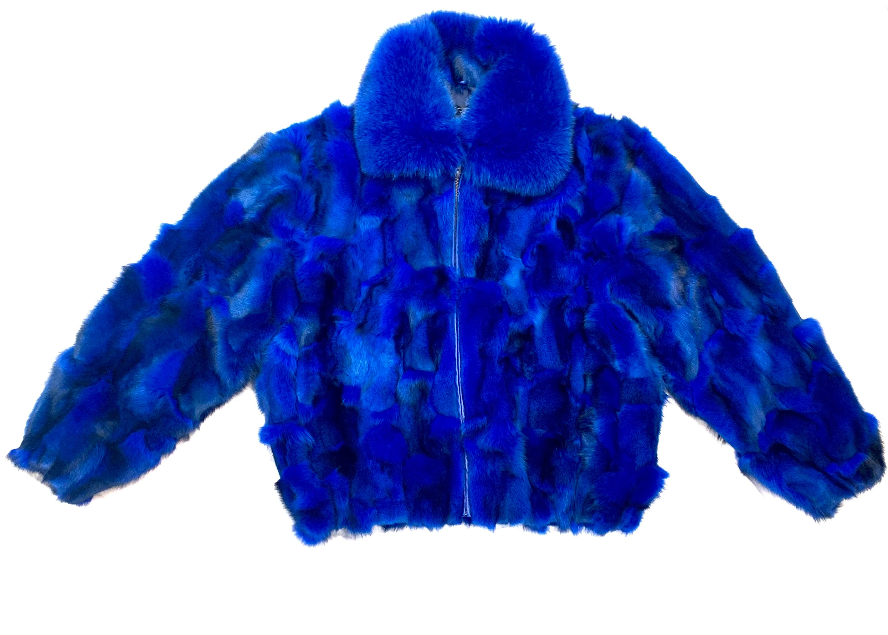 Kashani Men's Royal Blue Fox Fox Bomber  Coat - Dudes Boutique