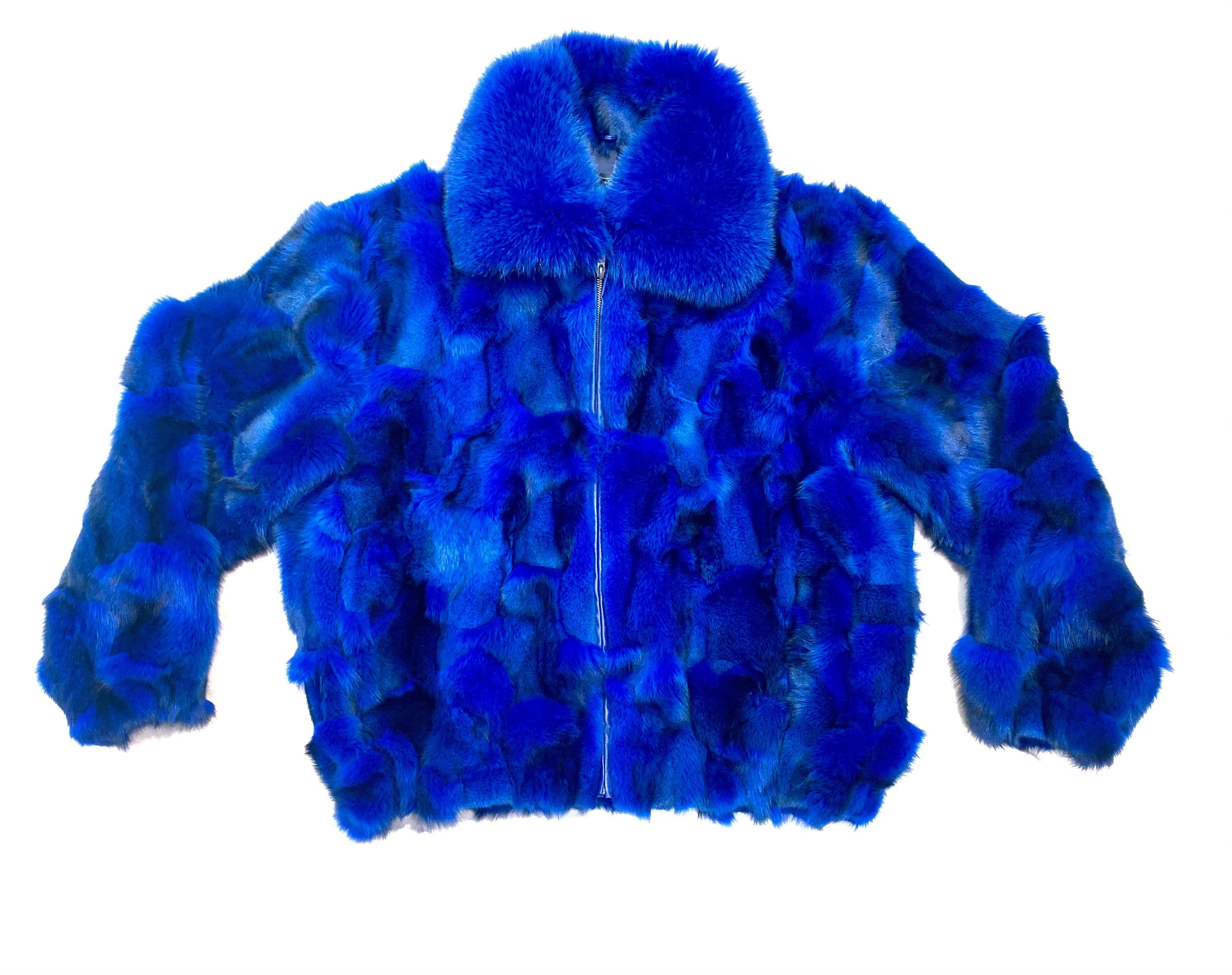 Kashani Men's Royal Blue Fox Fox Bomber  Coat - Dudes Boutique