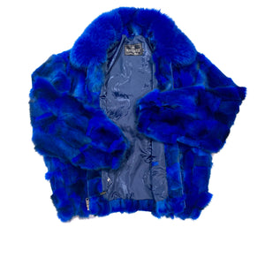 Kashani Men's Royal Blue Fox Fox Bomber  Coat - Dudes Boutique