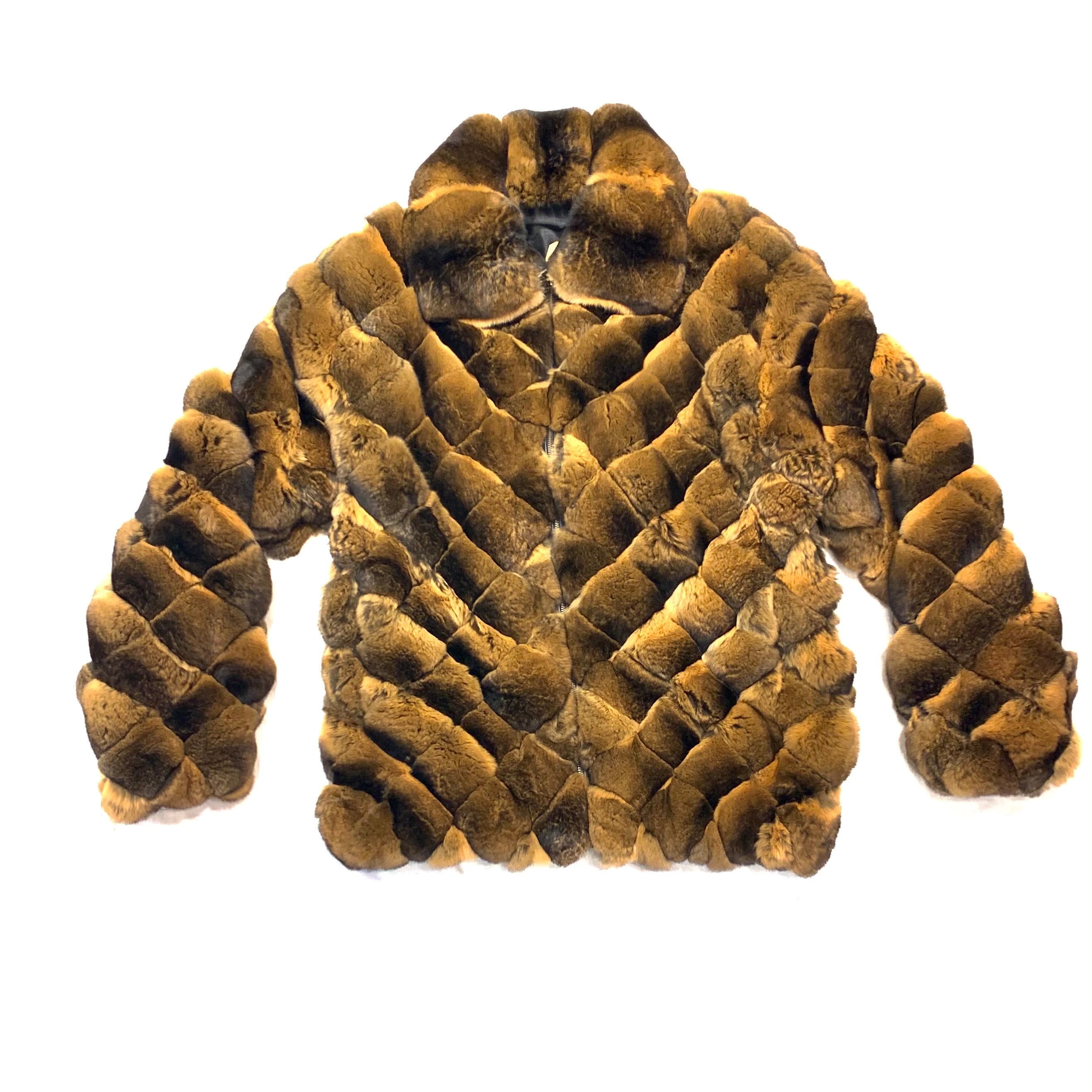 Kashani Men's Cognac Diamond Cut Full Chinchilla Coat - Dudes Boutique