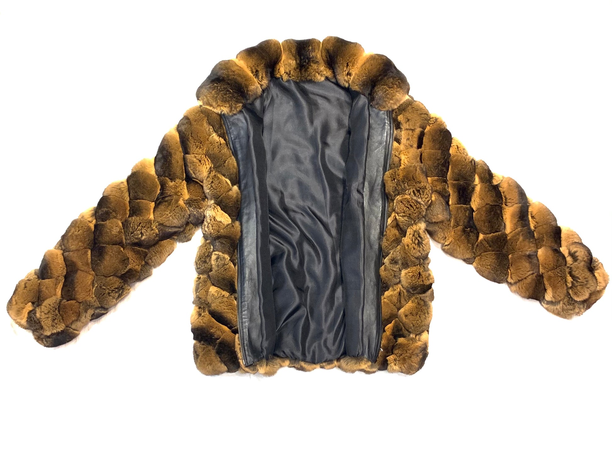 Kashani Men's Cognac Diamond Cut Full Chinchilla Coat - Dudes Boutique