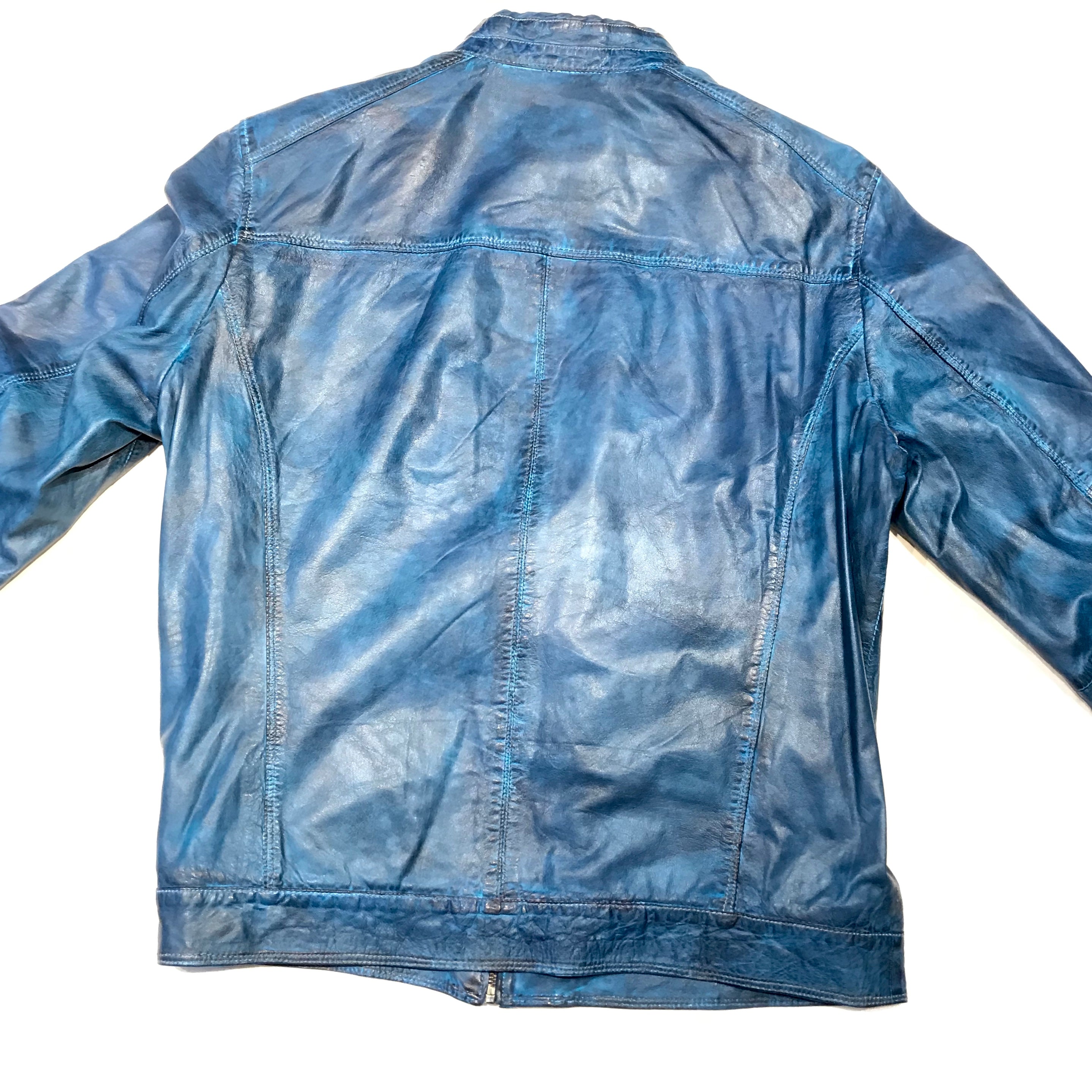 Blue lambskin hot sale leather jacket