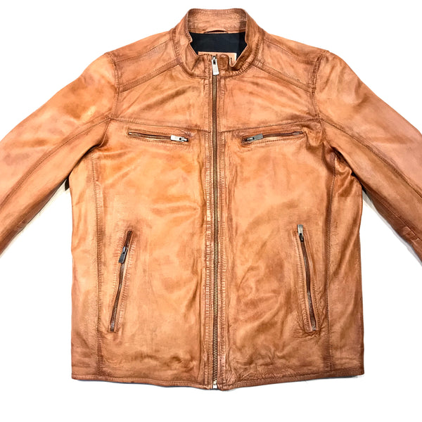 Missani Le Collezioni Cognac Lambskin Leather Jacket - Dudes Boutique
