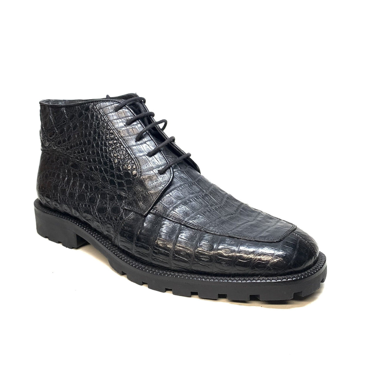 Los Altos  Black All-Over Crocodile Belly Lace Up Ankle Boots - Dudes Boutique
