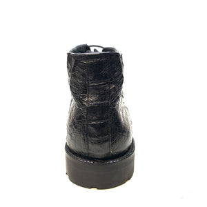 Los Altos  Black All-Over Crocodile Belly Lace Up Ankle Boots - Dudes Boutique