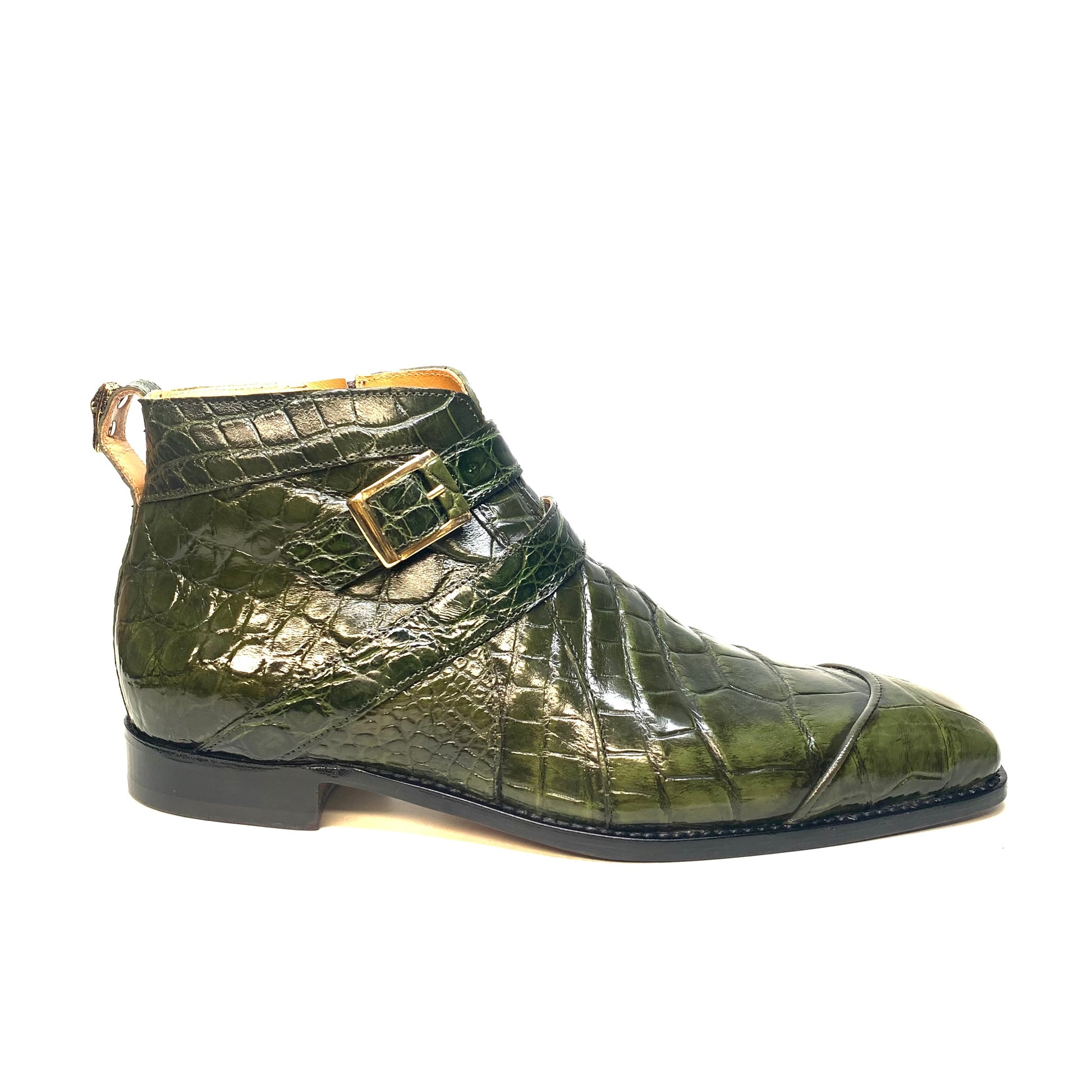 Mauri "4828/2" Olive Green Alligator Monk Strap Zipper Boots - Dudes Boutique