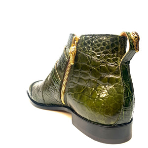 Mauri " 4848" Olive Green Alligator Monk Strap Zipper Boots - Dudes Boutique