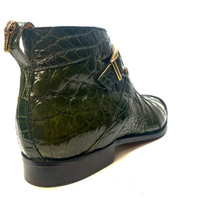 Mauri " 4848" Olive Green Alligator Monk Strap Zipper Boots - Dudes Boutique