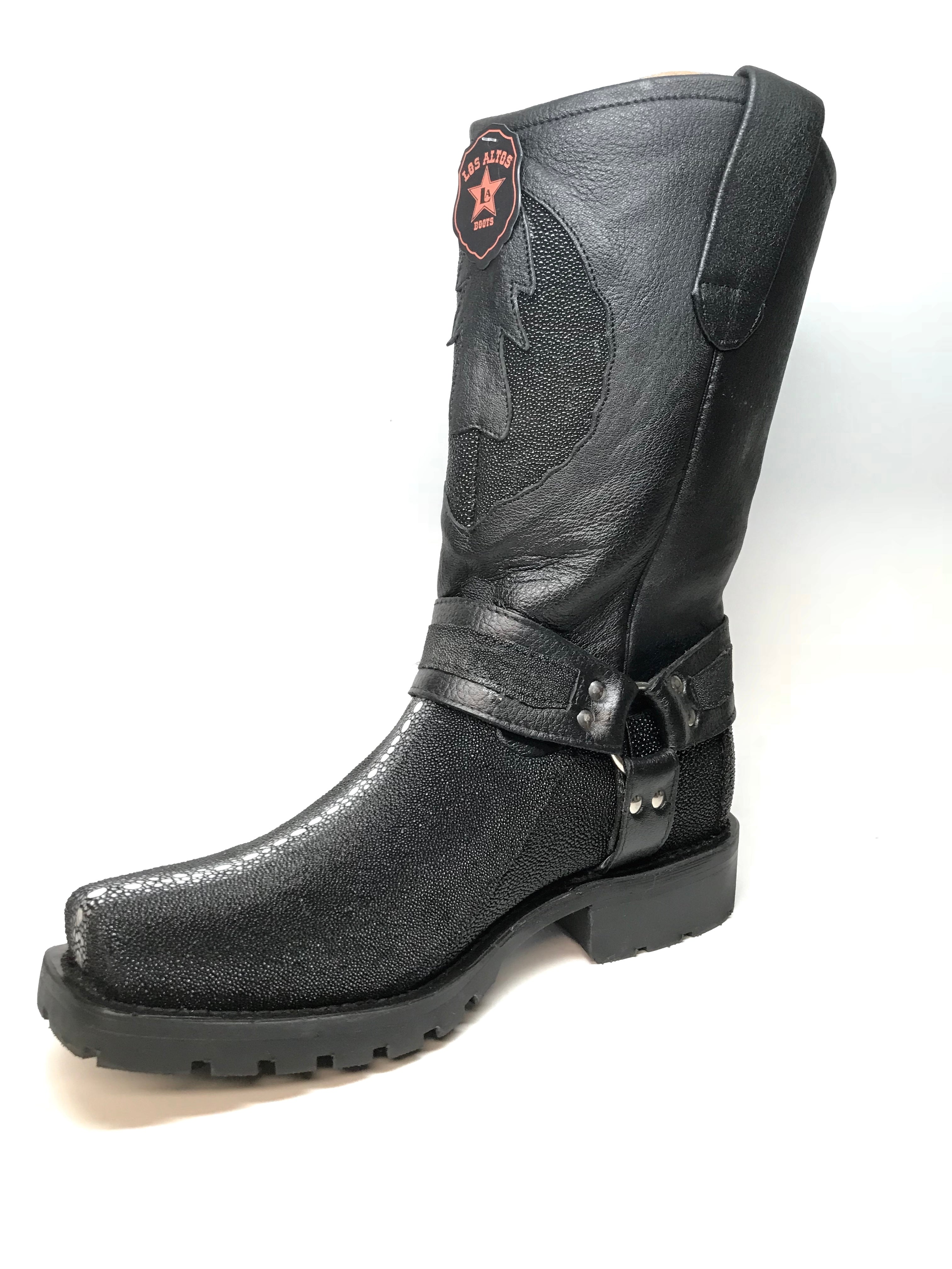 Los Altos Harness Black Stingray Biker Boots - Dudes Boutique